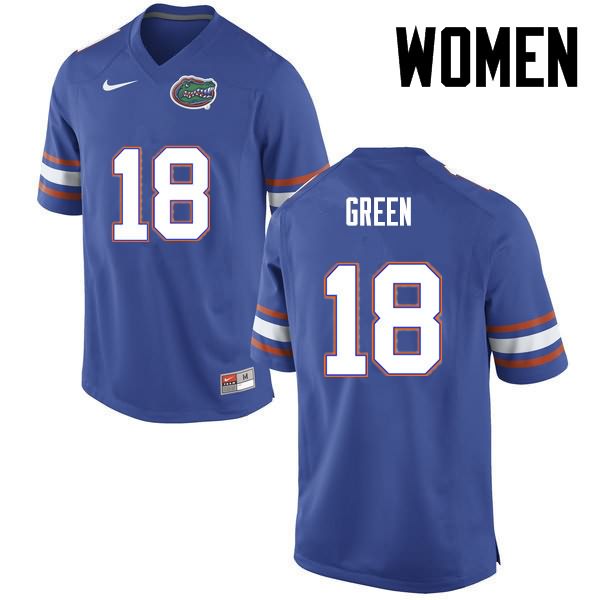 NCAA Florida Gators Daquon Green Women's #18 Nike Blue Stitched Authentic College Football Jersey HMO7864TM